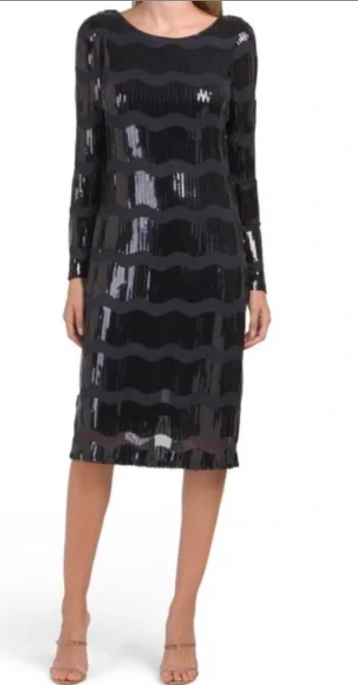 NEW NANETTE LEPORE DARK NAVY BLUE WAVY STRIPE SEQUIN MINI DRESS SIZE 8